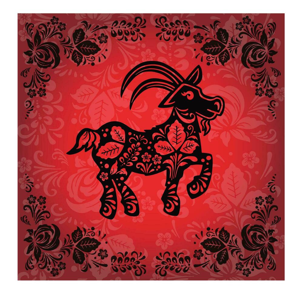 get ryttare kort i röd och svart färger i etnisk ryska stil, symbol av de år, vektor illustration