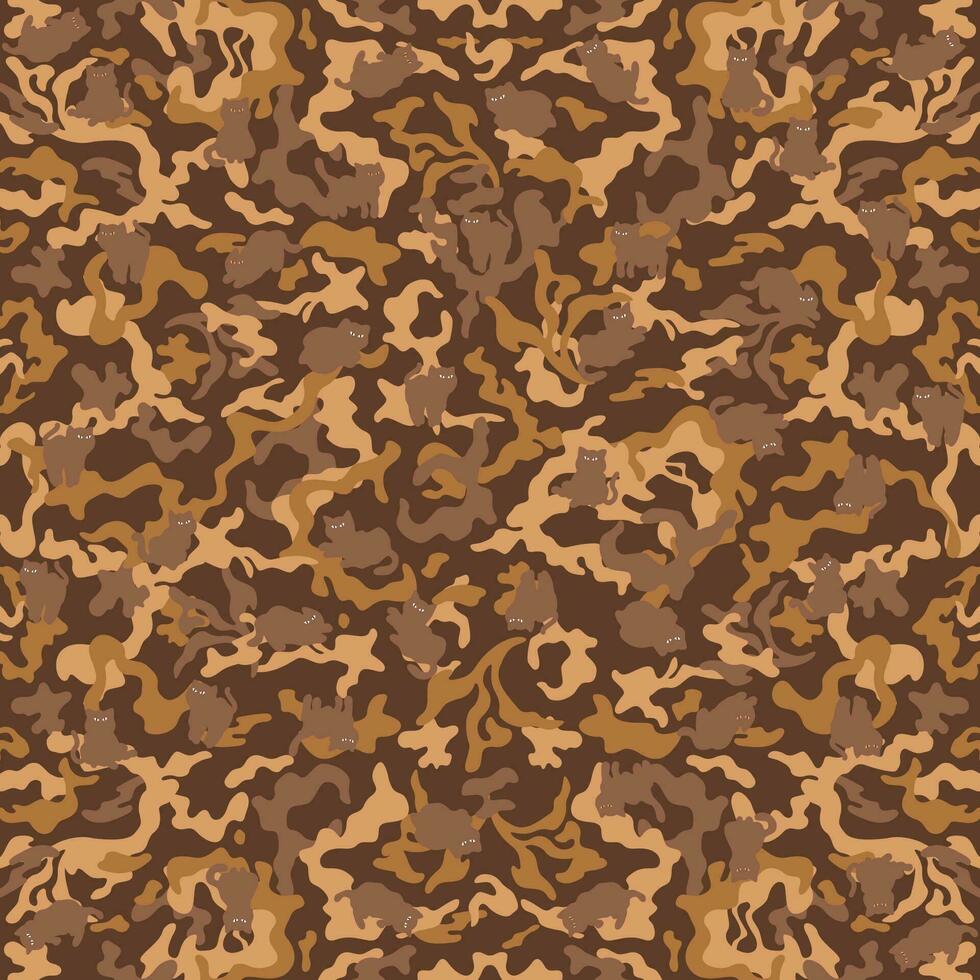 en brun kamouflage mönster bakgrund med katter vektor