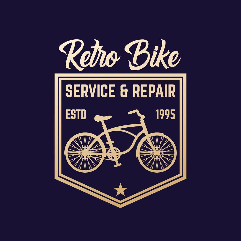 Retro-Fahrradservice und -reparatur, Vintage-Emblem mit altem Fahrrad vektor