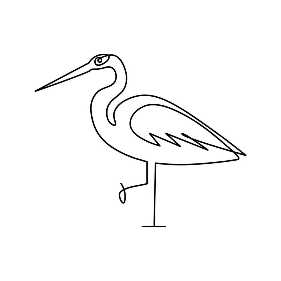 flamingo och häger fågel kontinuerlig ett linje konst översikt enkel vektor teckning och illustration