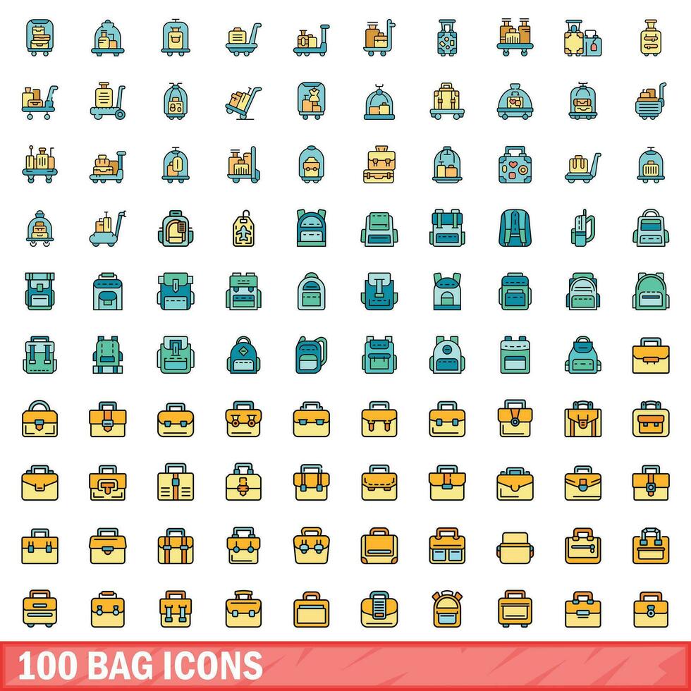 100 Tasche Symbole Satz, Farbe Linie Stil vektor