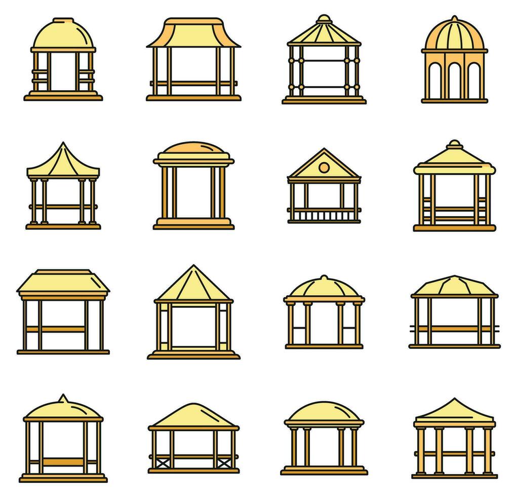 Sommer- Pavillon Symbole einstellen Vektor Farbe