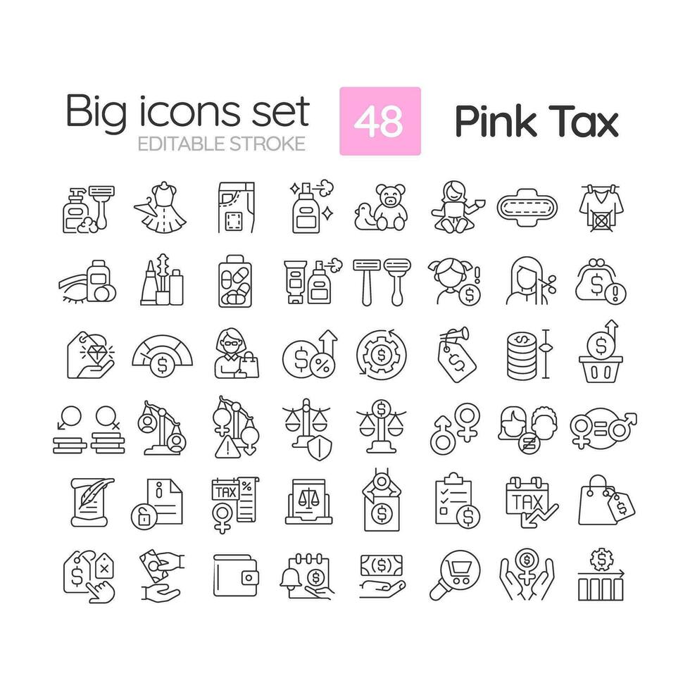 2d redigerbar svart stor tunn linje ikoner uppsättning representerar rosa beskatta, isolerat enkel vektor, linjär illustration. vektor