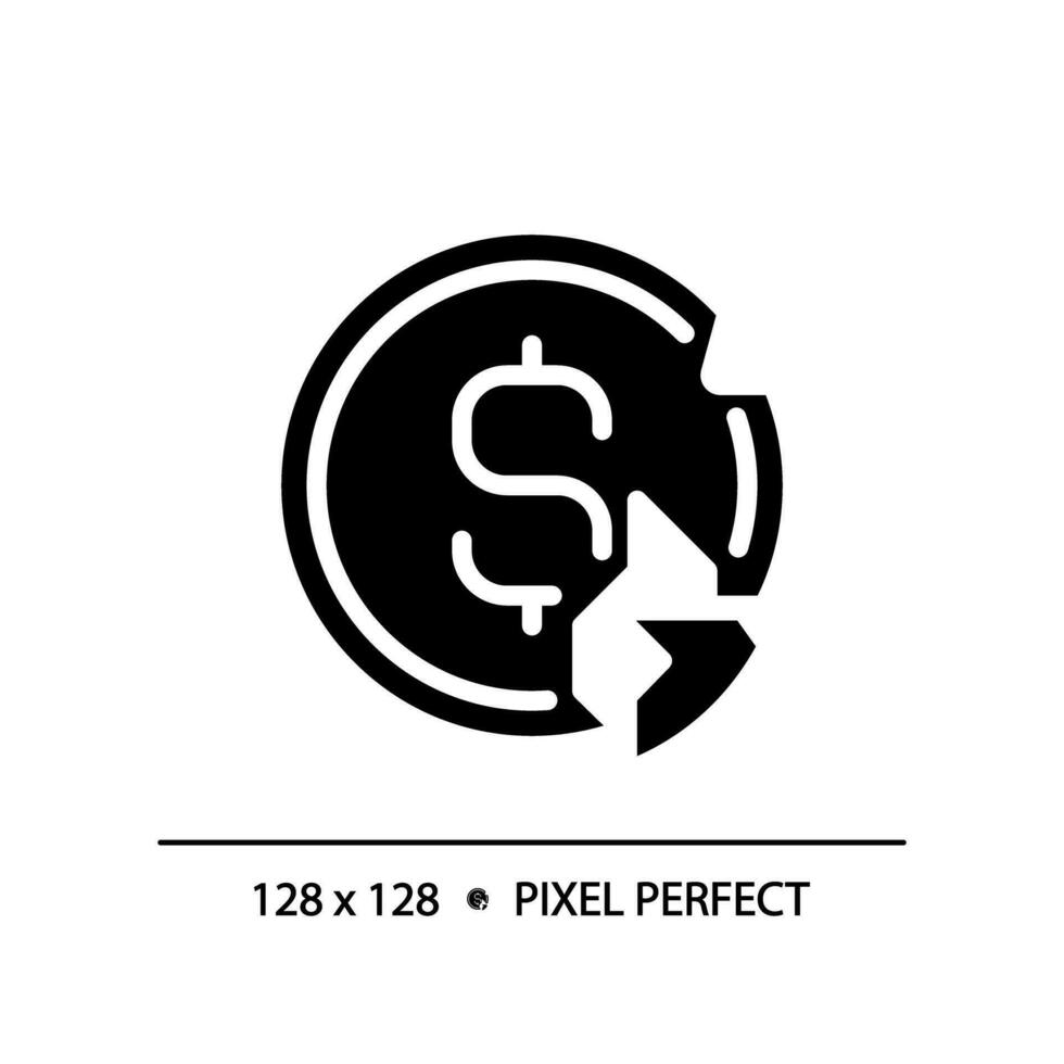 2d pixel perfekt glyf stil bruten mynt ikon, fast isolerat vektor, enkel silhuett illustration representerar ekonomisk kris. vektor