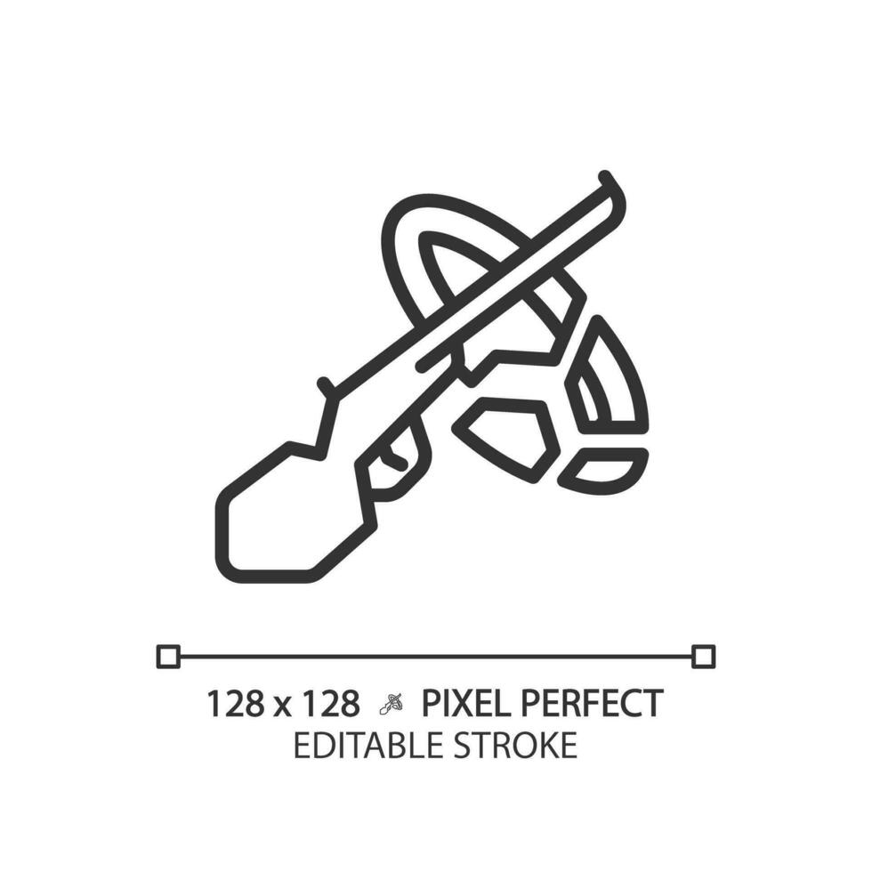 2d Pixel perfekt editierbar schwarz Lehm Taube Symbol, isoliert einfach Vektor, dünn Linie Illustration Darstellen Waffen. vektor