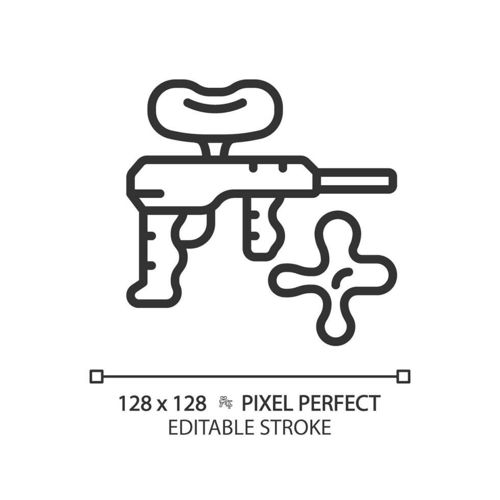 2d Pixel perfekt editierbar schwarz Paintball Symbol, isoliert einfach Vektor, dünn Linie Illustration Darstellen Waffen. vektor