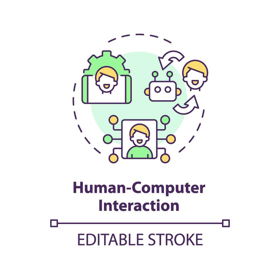 2d redigerbar Flerfärgad mänsklig dator samspel ikon, enkel isolerat vektor, tunn linje illustration representerar miljö- psykologi. vektor