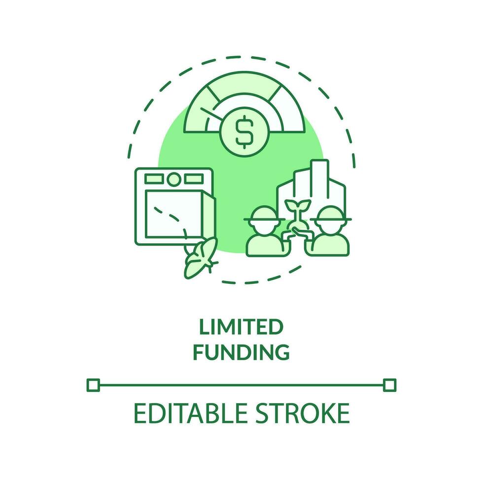 2d redigerbar grön begränsad finansiering ikon, enfärgad isolerat vektor, tunn linje illustration representerar jordbruks kluster. vektor