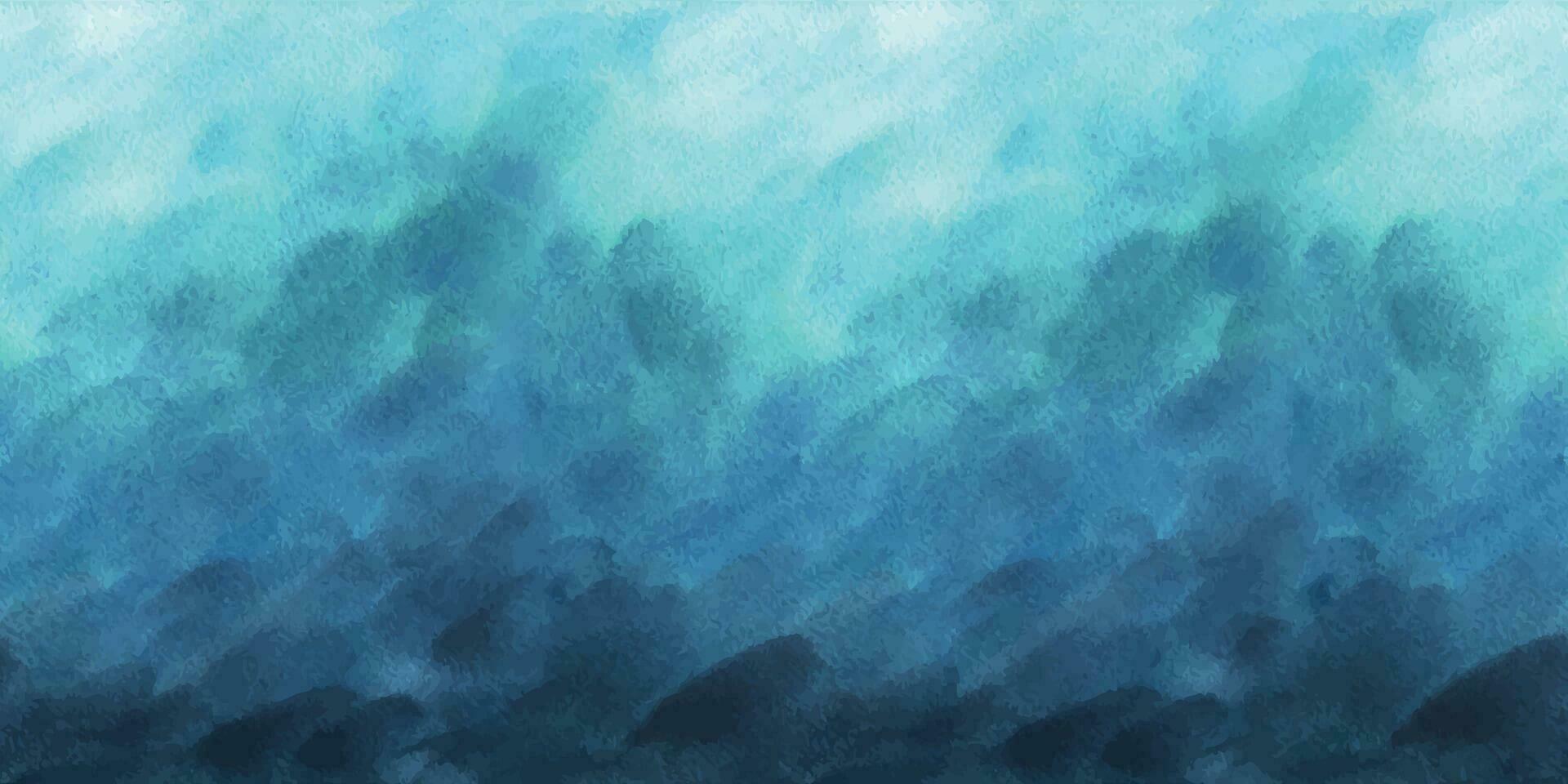 Hand gezeichnet, abstrakt Blau, Türkis Aquarell Hintergrund malen, Gradient Ozean, Meer Wellen im gemalt Textur mit Sanft wäscht. unter Wasser Seelandschaft zum Dekoration und Design. nahtlos Grenze. vektor