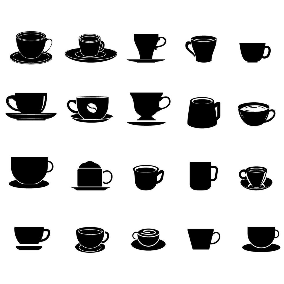 kaffe ikon vektor uppsättning. varm dryck illustration tecken samling. kaffe hus symbol. kaffe maskin logotyp.