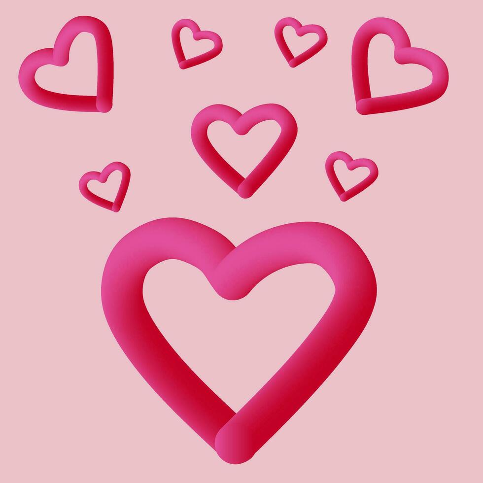 ein Valentinstag Tag Karte. 3d herzförmig Linie auf Rosa Hintergrund. Vektor Illustration. y2k