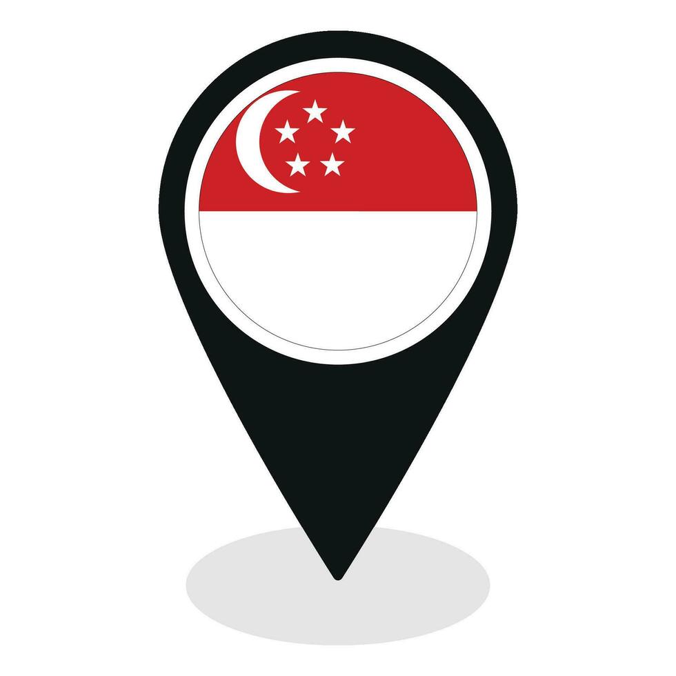 Singapur Flagge auf Karte punktgenau Symbol isoliert. Flagge von Singapur vektor