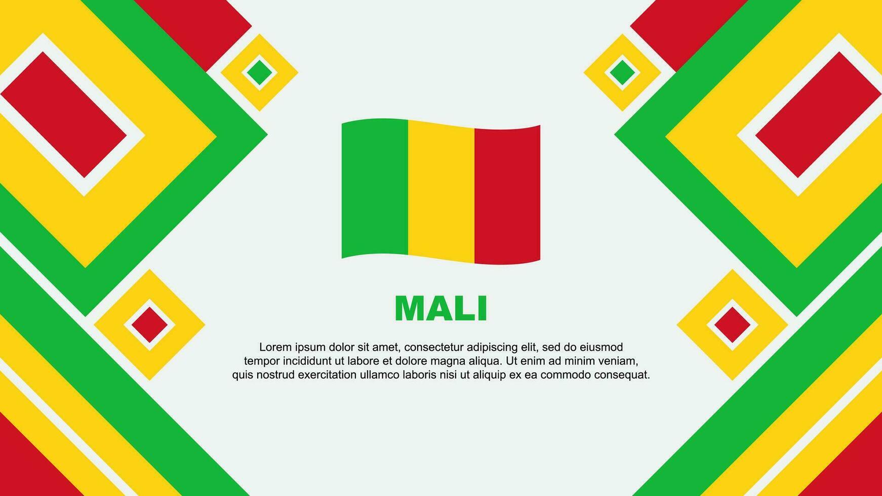 Mali Flagge abstrakt Hintergrund Design Vorlage. Mali Unabhängigkeit Tag Banner Hintergrund Vektor Illustration. Mali Karikatur