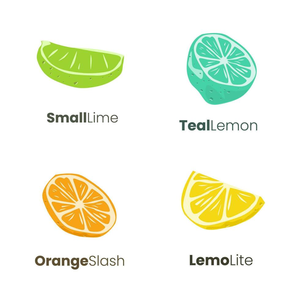 einstellen von Zitrusfrüchte Obst Symbole. Zitrone, Kalk, Grapefruit, orange, Wassermelone. Logo Packungen. vektor