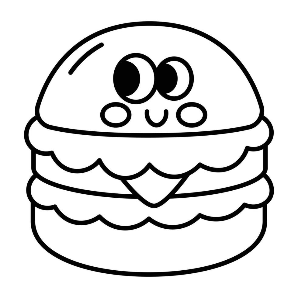 kawaii Burger Karikatur Linie Symbol. vektor