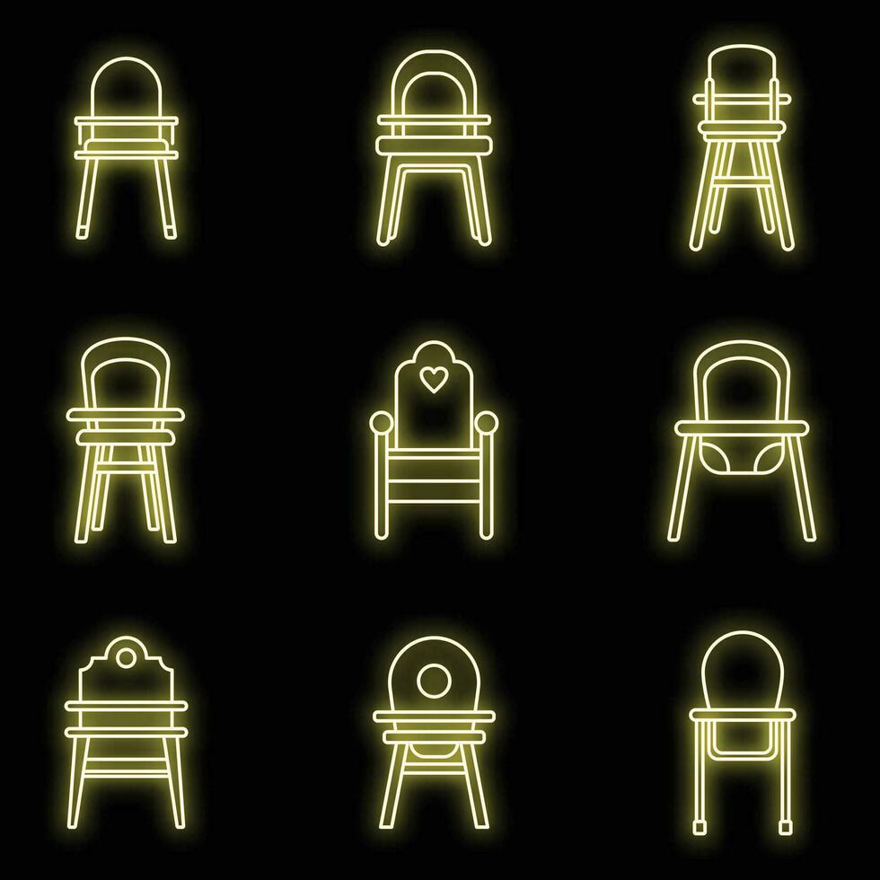 Abendessen Fütterung Stuhl Symbole einstellen Vektor Neon-