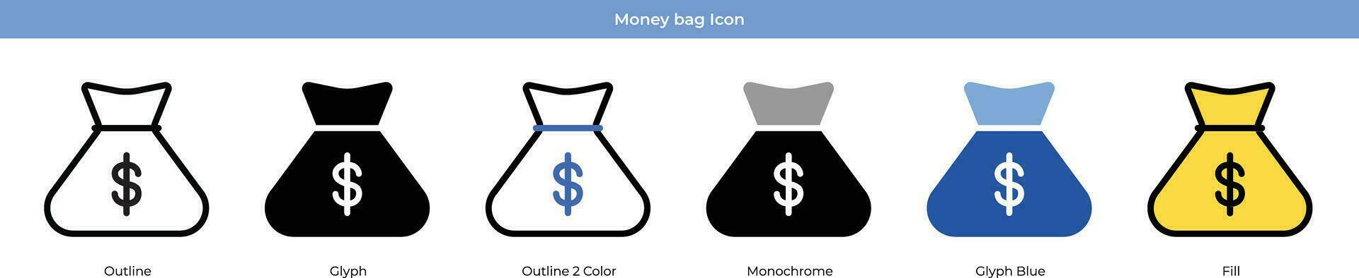 Geld Tasche Symbol einstellen vektor