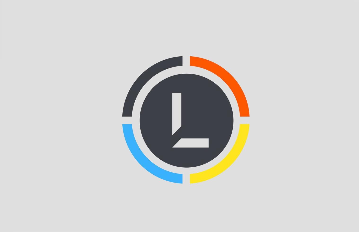 gul orange blå l alfabetet brev logotyp för företag med cirkeldesign vektor
