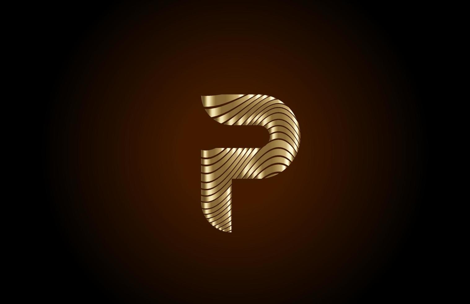 p gelbes Alphabet Buchstaben-Logo-Symbol für Unternehmen. Metallic-Gold-Liniendesign für luxuriöse Identität vektor