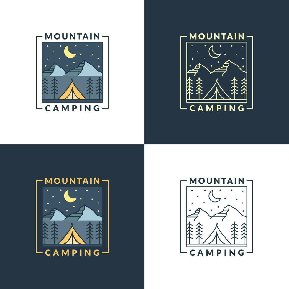 Berg Nacht Camping Illustration Monoline oder Linie Kunst Stil vektor