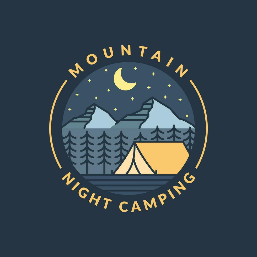 berg natt camping illustration monoline eller linje konst stil vektor