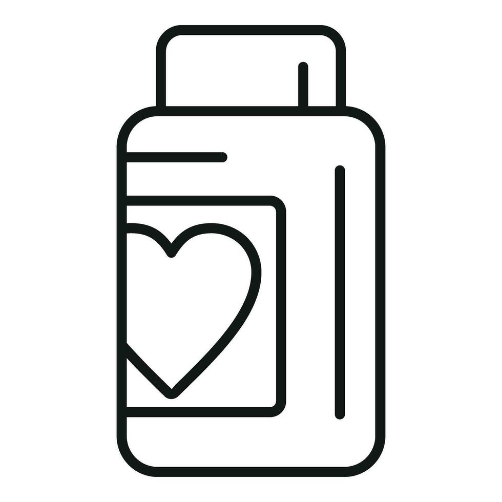 kapsel flaska piller ikon översikt vektor. hjärta hälsa vektor