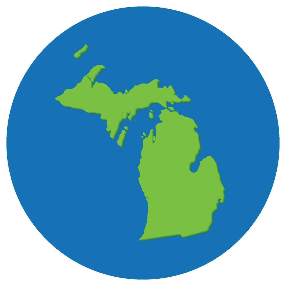 Michigan Zustand Karte im Globus gestalten Grün mit Blau runden Kreis Farbe. Karte von das uns Zustand von Michigan. vektor