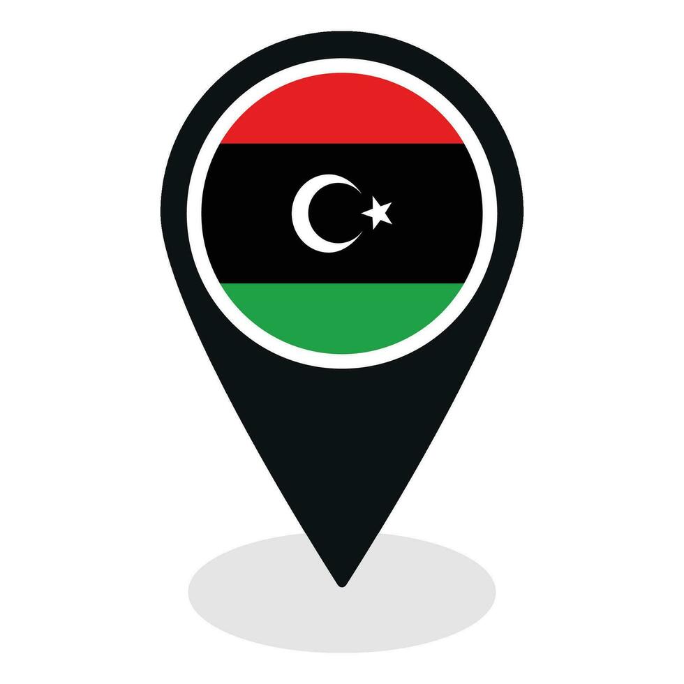 Libyen Flagge auf Karte punktgenau Symbol isoliert. Flagge von Libyen vektor