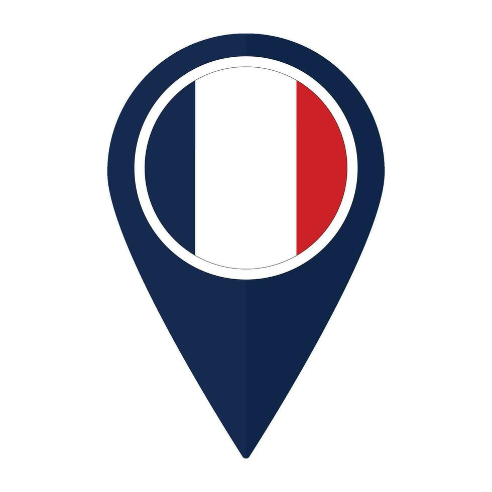 Frankreich Flagge auf Karte punktgenau Symbol isoliert. Flagge von Frankreich vektor