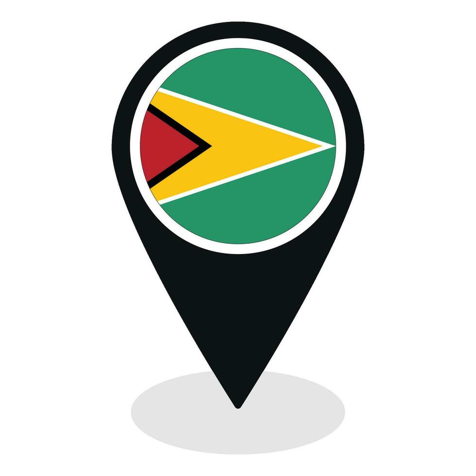 Guyana Flagge auf Karte punktgenau Symbol isoliert. Flagge von Guyana vektor