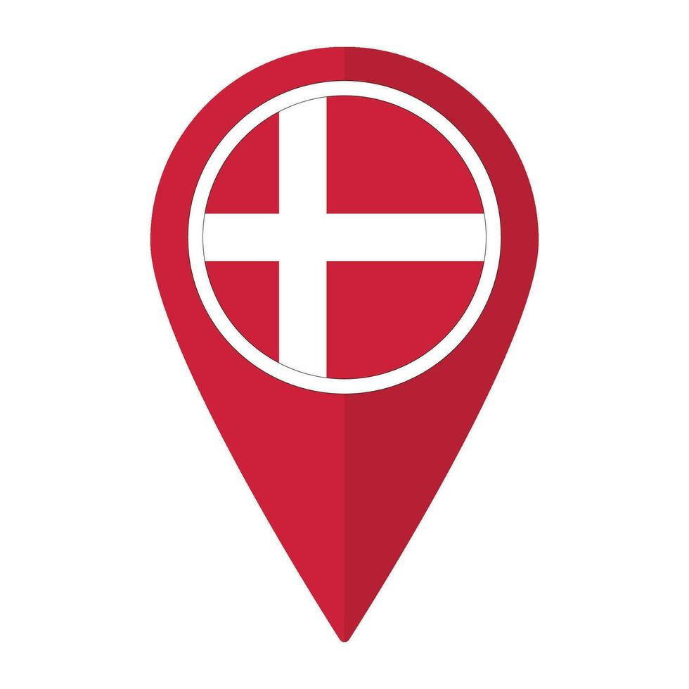 Dänemark Flagge auf Karte punktgenau Symbol isoliert. Flagge von Dänemark. vektor