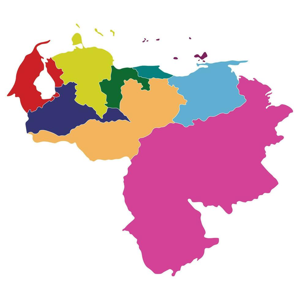venezuela Karta. Karta av venezuela i elnätet regioner i Flerfärgad vektor
