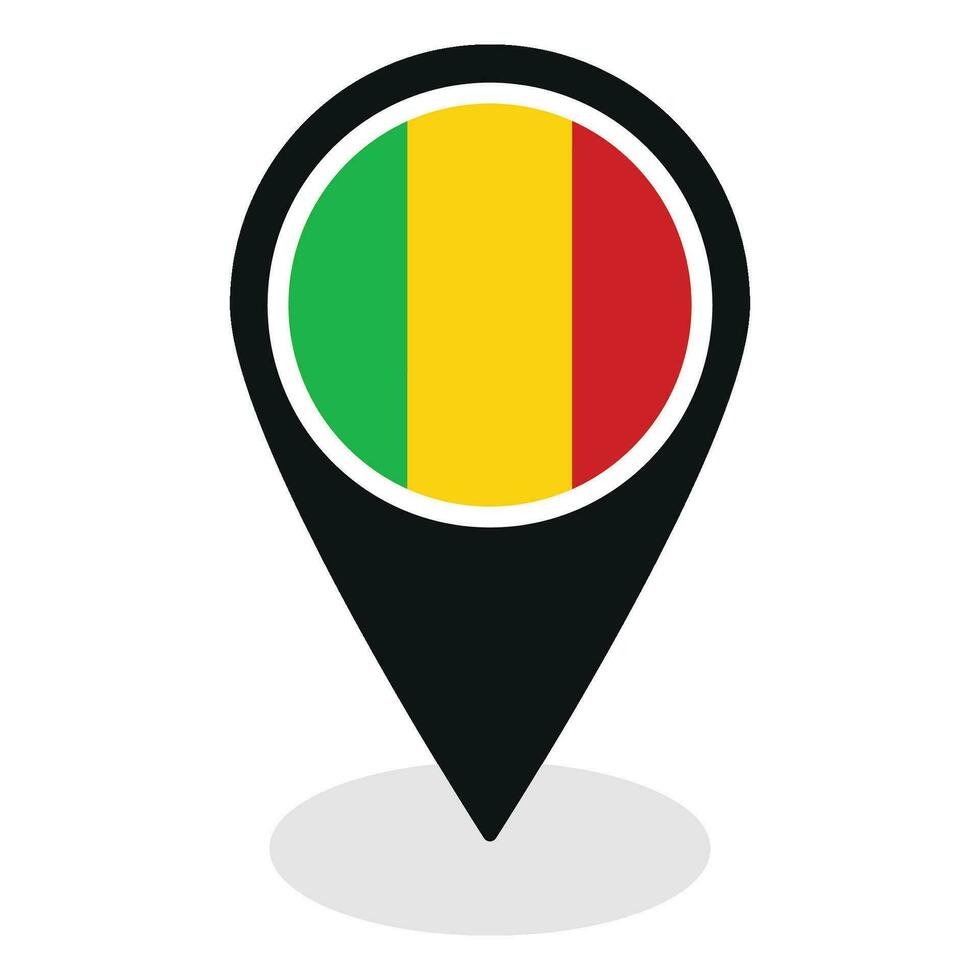 Mali Flagge auf Karte punktgenau Symbol isoliert. Flagge von Mali vektor