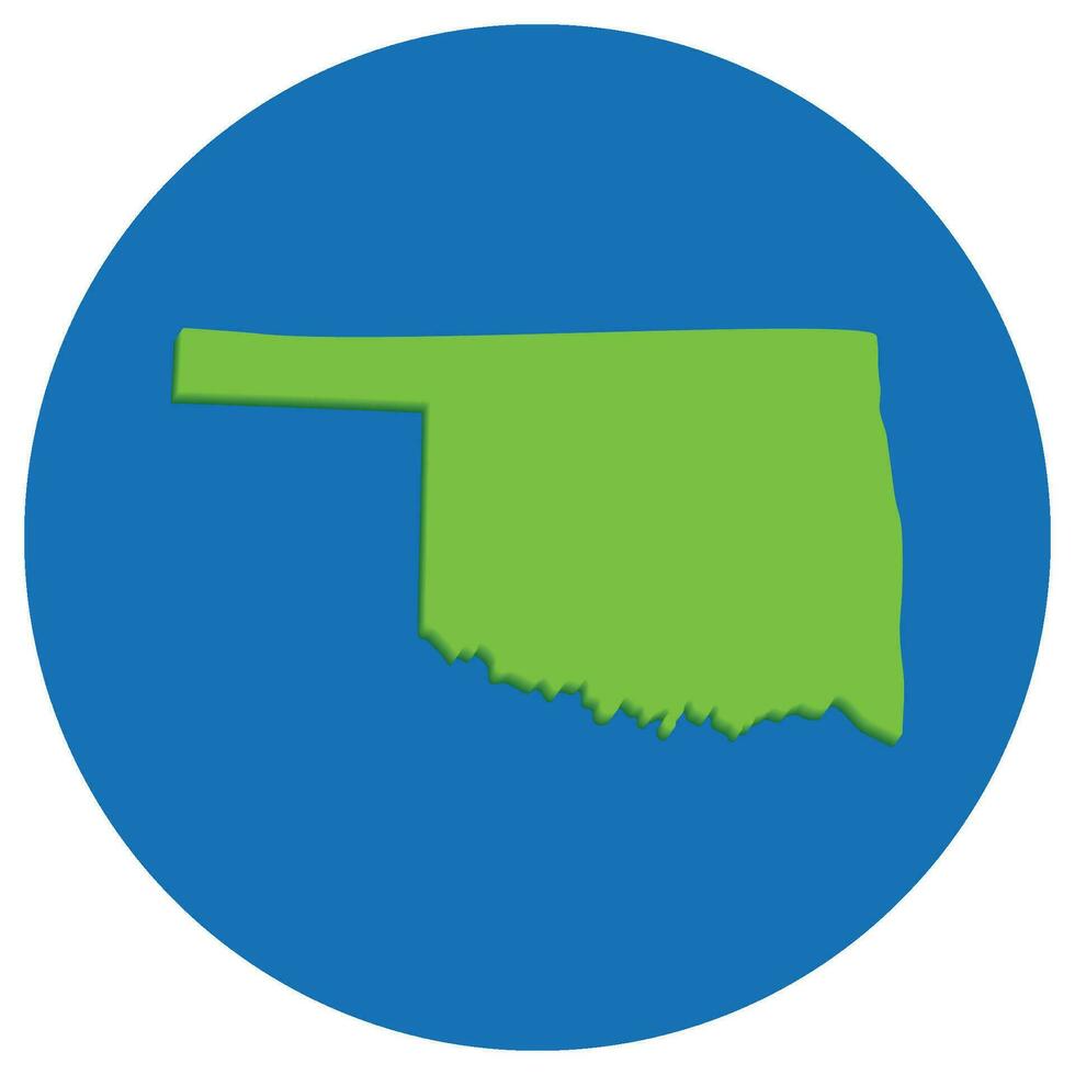 Karta av Oklahoma i klot form grön med blå runda cirkel Färg. Oklahoma Karta. USA Karta vektor