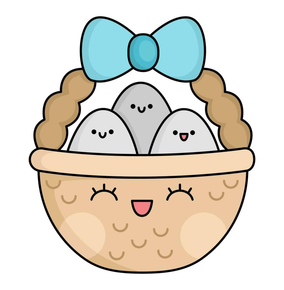 Vektor kawaii Korb mit Eier Symbol zum Kinder. süß Ostern Symbol Illustration. komisch Karikatur Charakter. bezaubernd Frühling Clip Art