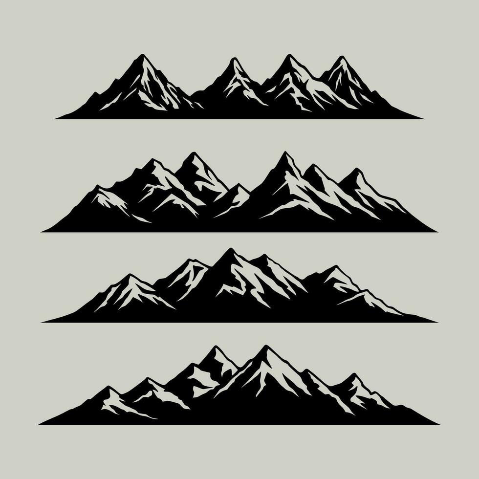 uppsättning av bergen med de silhuetter av bergen berg ikoner uppsättning vektor