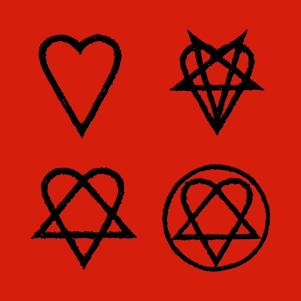 hjärta pentagram omvänd hjärtagram tecken, symbol av kärlek och hata, pentagram och ritual cirkel. emblem och sigil ockult symboler. vektor