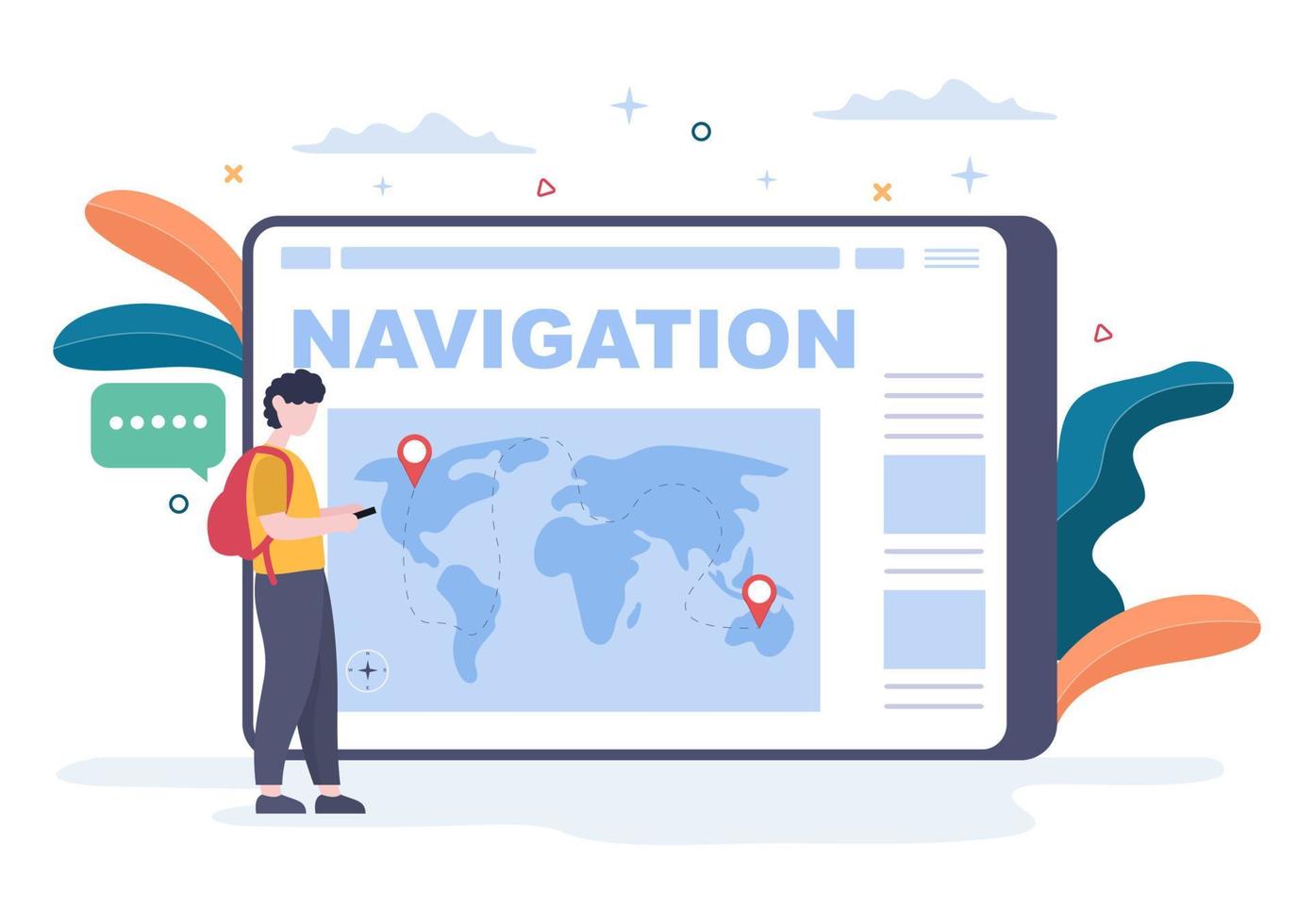 GPS-Navigationskarte und Kompass bei der Standortsuche-Anwendung zeigt die Position oder Route an, die Sie fahren. Hintergrund-Vektor-Illustration vektor