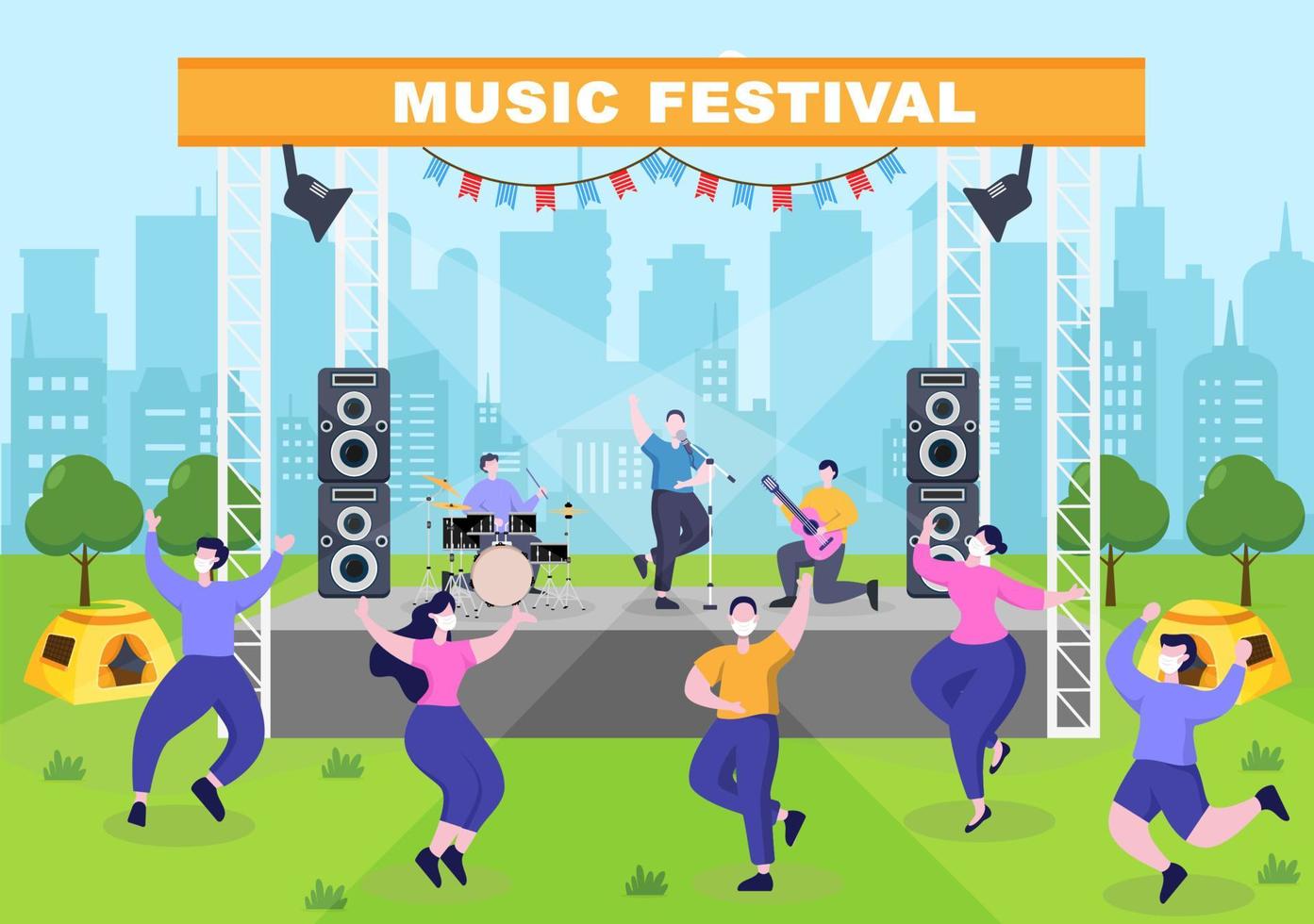 musikfestival bakgrund vektorillustration med musikinstrument och levande sångföreställning för affisch, banner eller broschyrmall vektor