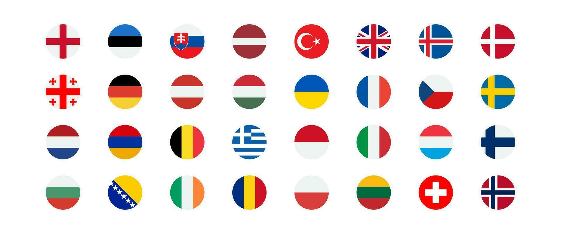 europeisk flaggor ikon. Europa länder uppsättning tecken. nation symbol. baner av Frankrike, Tyskland, Österrike, och Övrig symboler. fyrkant form ikoner. vektor tecken.