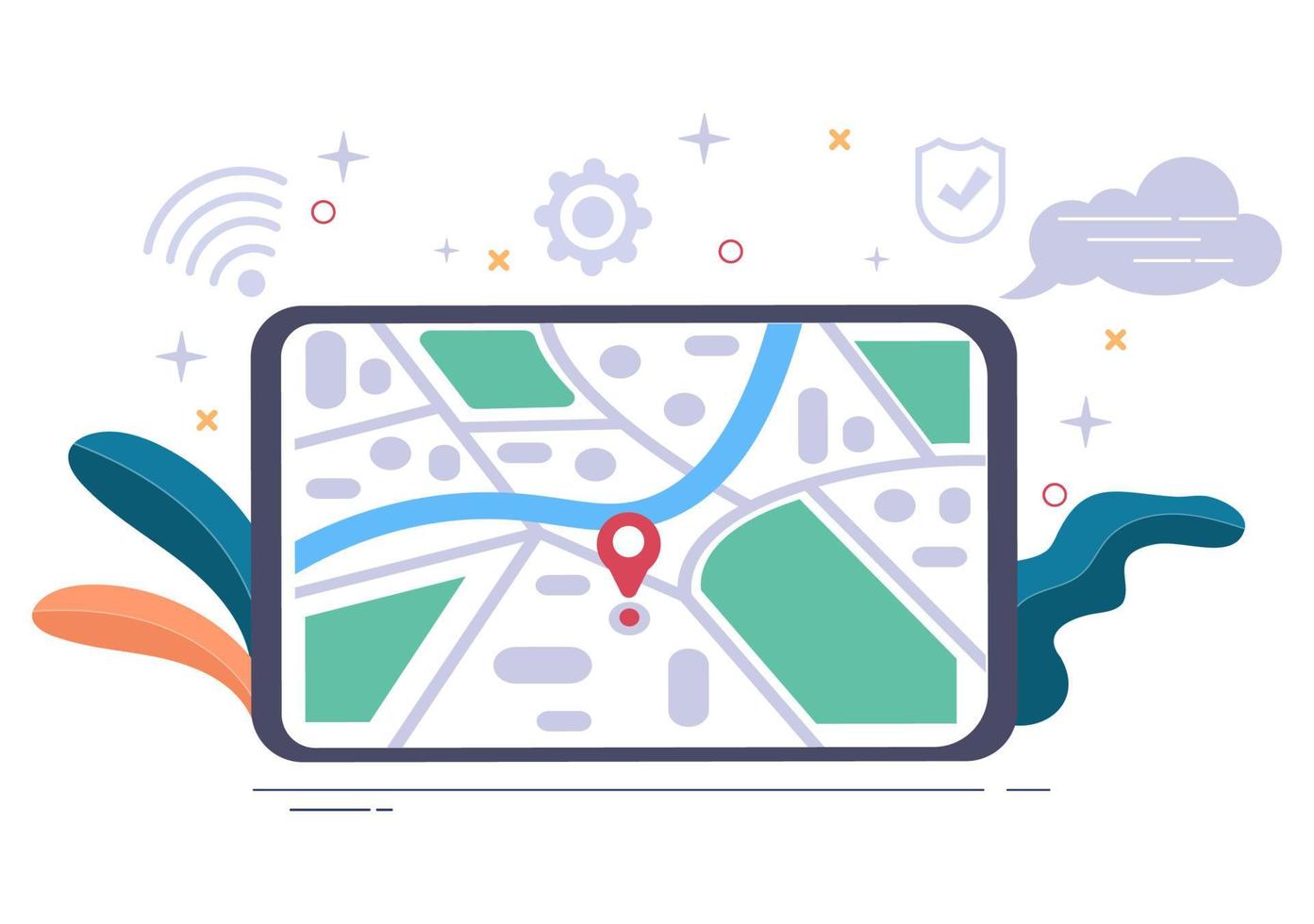 GPS-Navigationskarte und Kompass bei der Standortsuche-Anwendung zeigt die Position oder Route an, die Sie fahren. Hintergrund-Vektor-Illustration vektor