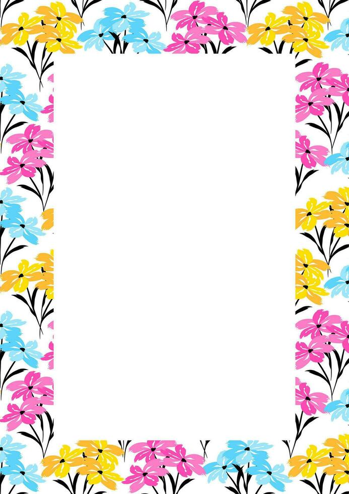 blomma ram gräns storlek a4, formatera a4. blommig mönster. söt blommig bakgrund. bakgrund med blomma borsta stroke vektor
