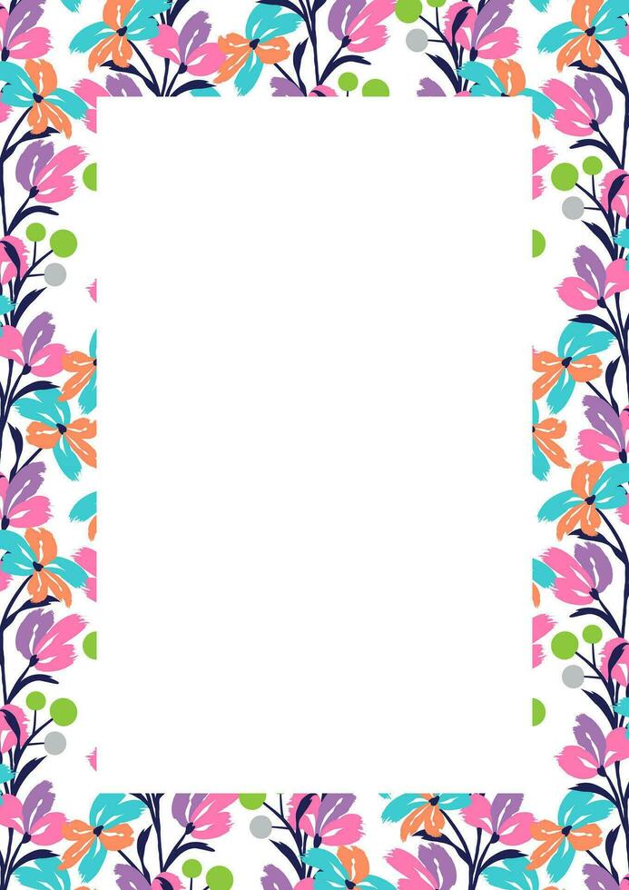 blomma ram gräns storlek a4, formatera a4. blommig mönster. söt blommig bakgrund. bakgrund med blomma borsta stroke vektor