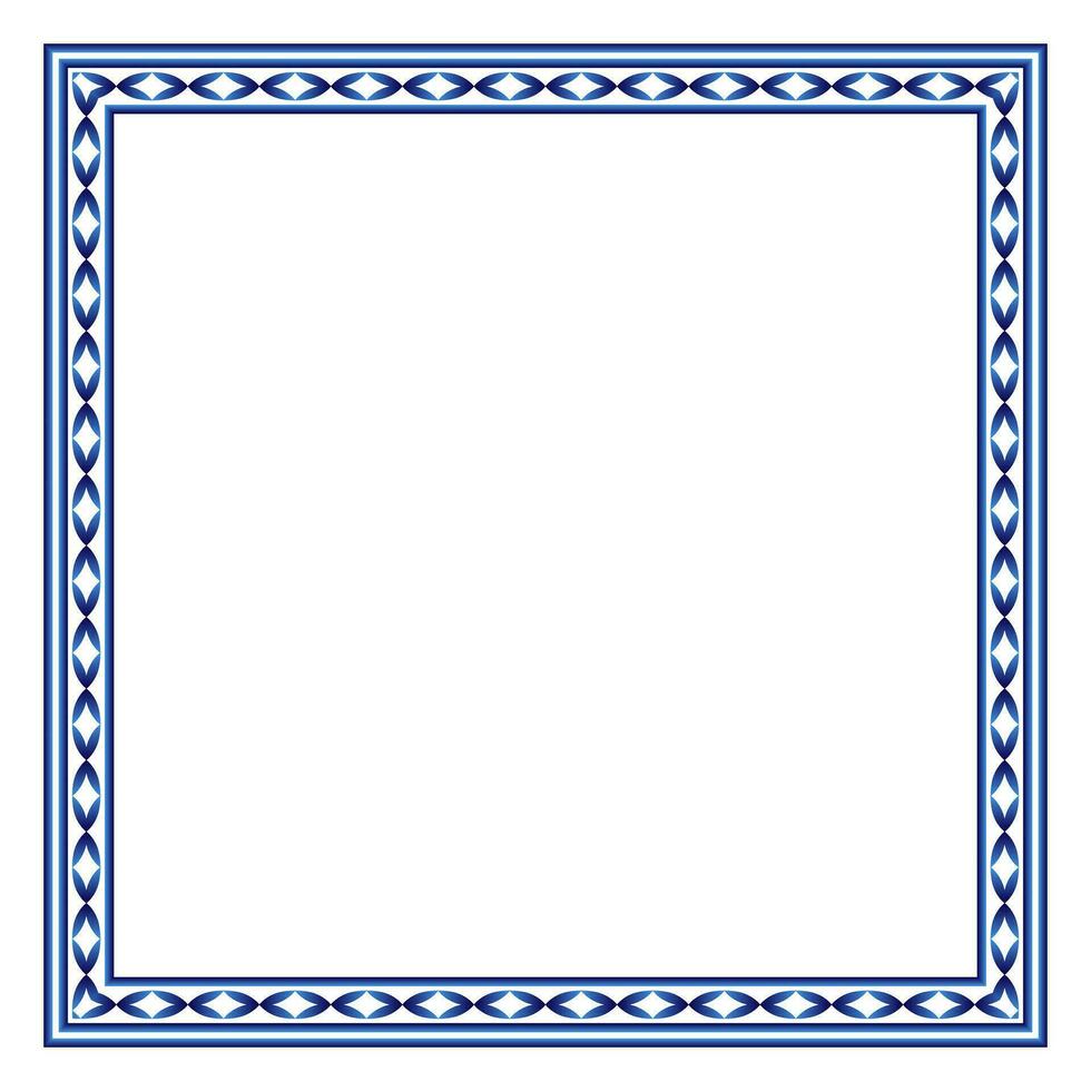 gräns ram keramisk bricka mönster. islamisk, indian, arabicum motiv. damast- gräns fyrkant mönster. porslin etnisk bohemisk bakgrund vektor