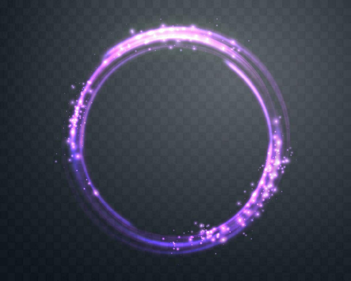 lysande lila magi ringa. neon realistisk energi blossa halo ringa. abstrakt ljus effekt. vektor illustration.
