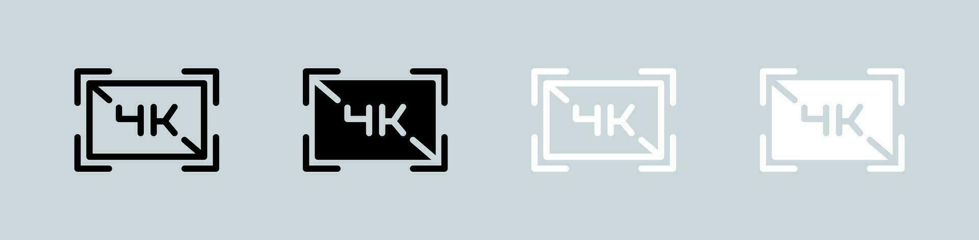 4k Symbol einstellen im schwarz und Weiß. Bildschirm Auflösung Zeichen Vektor Illustration.