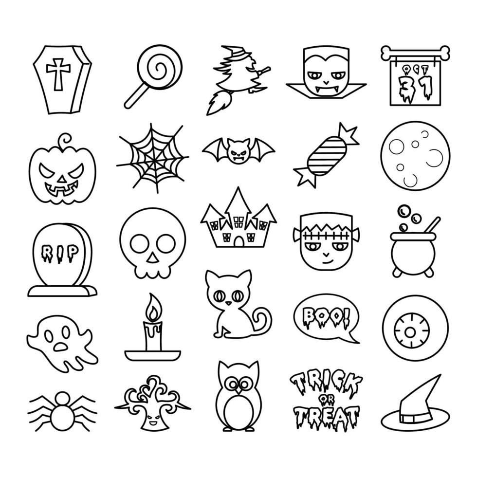 Icon Set Vektorgrafik von Halloween. Symbol im Linienstil. vektor