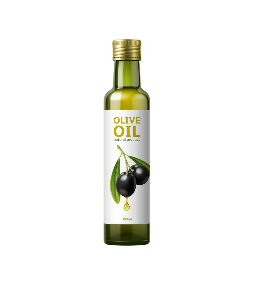 realistisk flaska av oliv olja, paket attrapp vektor