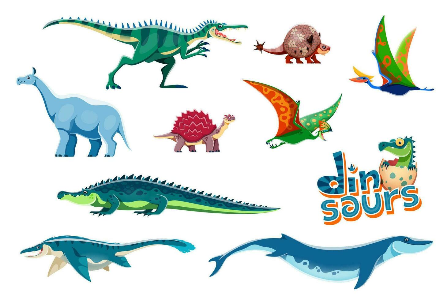 tecknad serie dinosaurier isolerat barnslig personligheter uppsättning vektor