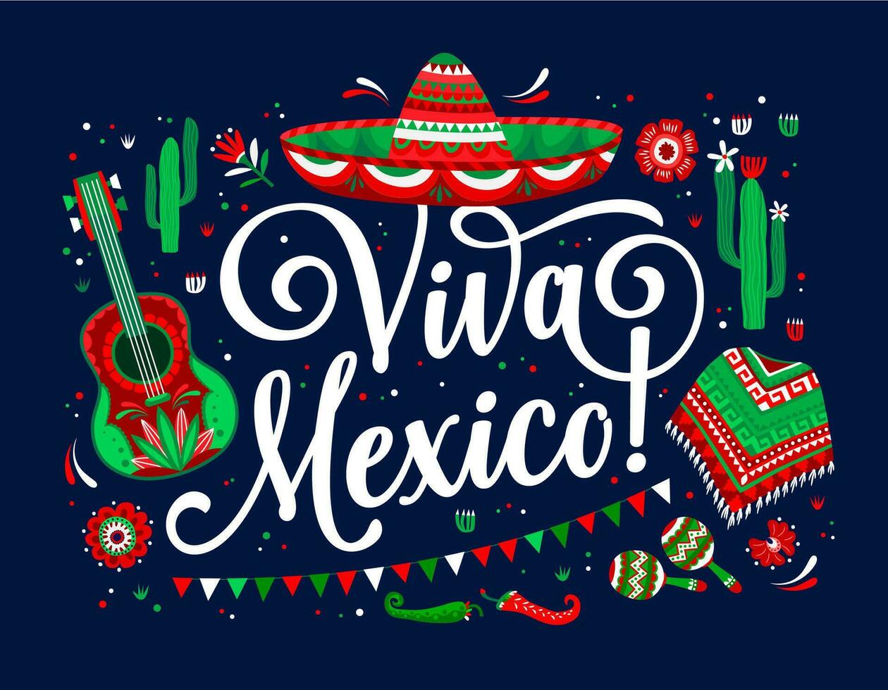 viva Mexiko Banner, Sombrero Hut, Mariachi Gitarre vektor